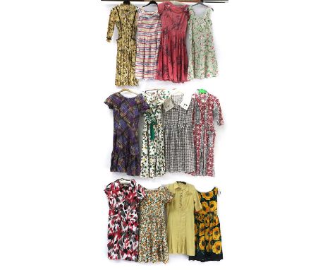 Circa 1950s and Later Printed Cotton Dresses, comprising California sleeveless dress printed with yellow and green flower hea