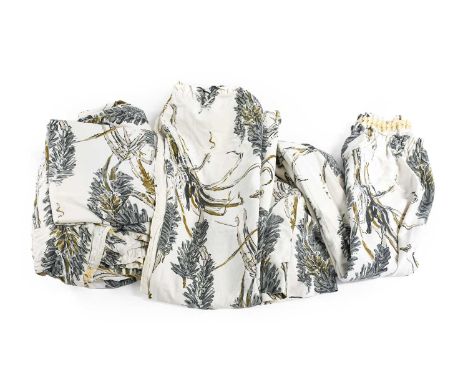 Circa 1950s Curtains Designed by Jane Daniels for David Whitehead of floral design printed in grey on a white cotton ground c
