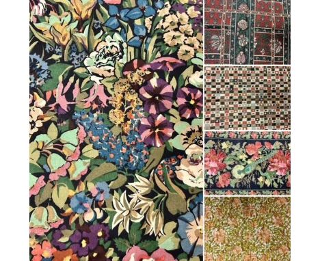 Liberty and Sanderson Printed Textiles, comprising a pair of Liberty 'Cottage Garden' pattern curtains with header tape and l
