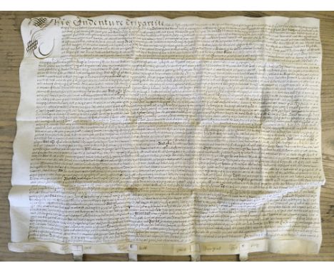 Manuscript on vellum dated 1684 regarding various named areas of land in Kent, signed to base, 54cm x 69cm, with another sign