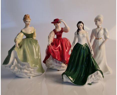 Two Royal Doulton, one Royal Worcester and one Coalport figurine. IMPORTANT: Online viewing and bidding only. Collection by a