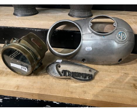 ANTIQUE/VINTAGE CAR &amp; BIKE PARTS - GT RICHES &amp; CO ''ORNO'' EDWARDIAN CAR LIGHT, TRUIMPH CHROME &amp; AJS PANEL 