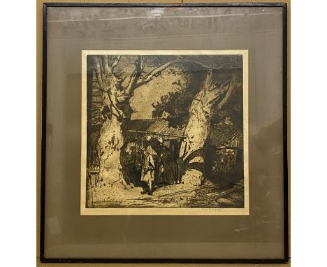 LARGE FRAMED PRINT BY FRANK BRANGWYN 76 x 80 cm