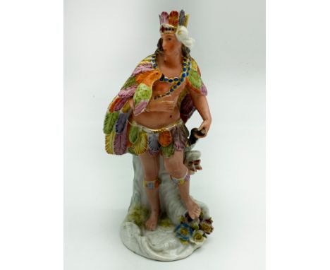 A STAFFORDSHIRE CERAMIC "CONTINENTS" FIGURE HERE REPRESENTED AS AN INDIGENOUS INDIAN CHIEFTAIN.LATE 19TH C . POSSIBLY EARLIER