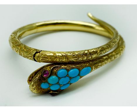 SERPENT BRACELET WITH RUBY EYES &amp; TURQUOISE IN GOLD&nbsp;
