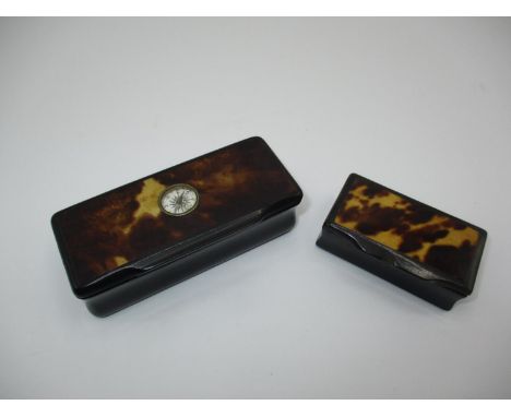 Two 19th Century Horn and Tortoiseshell Snuff Boxes one Having a Compass Set into the Lid, 8 and 5cm 