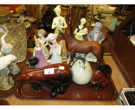 Two Old Tupton Ware Figures, Royal Doulton Horse and Figure, Nao and Other Ornaments 