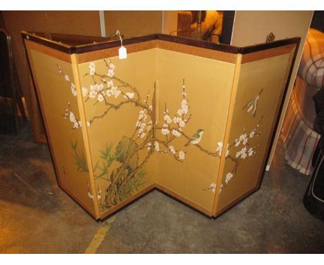 Chinese Four Fold Bird and Flower Decorated Firescreen 