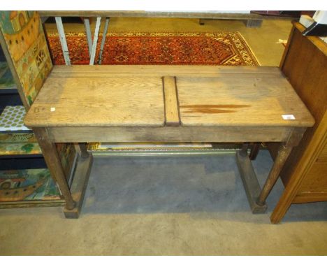 Vintage Oak Double Lid Top School Desk, 91c38cm 