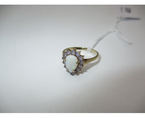 9ct Gold Opal and Purple Stone Cluster Ring, Size O 