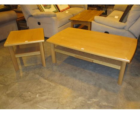 Skovby Light Oak Coffee Table and Lamp Table, 132x75cm and 60x60cm 