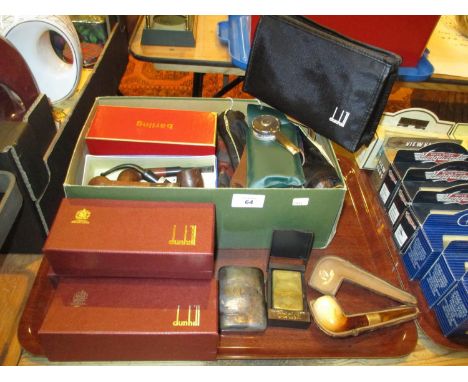 Three Dunhill Pipes with Accessories, Various Other Pipes, 18ct Gold Mounted Pipe and a Silver Cigarette Case 