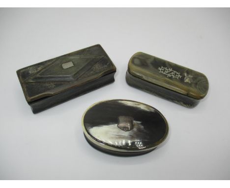 Two 19th Century Horn Snuff Boxes, 8.5 and 8cm, along with a Horn and Silver Shield Top Snuff Box 