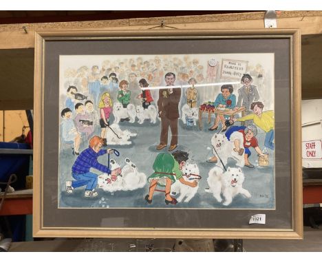 A CARTOON PRINT OF SAMOYEDS AT CRUFTS 