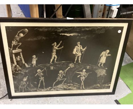 A LARGE GOTHIC PRINT OF SKELETONS 'YE BRIDGE LIFE' 