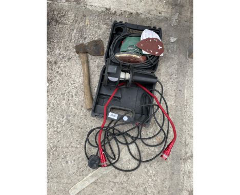 A PARKSIDE PALM SANDER, AN AXE AND A WORK LIGHT 
