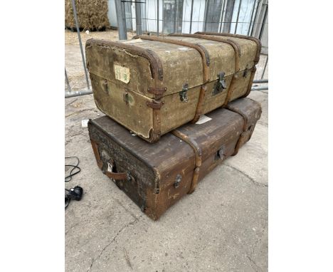 TWO VINTAGE COMPRESSED FIBRE TRAVEL TRUNKS 
