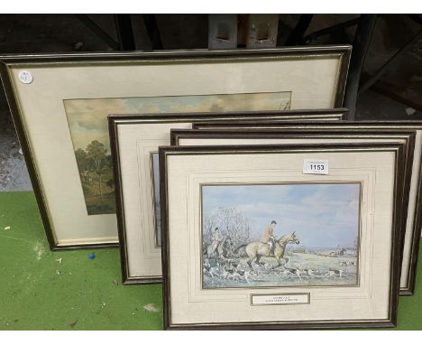 FIVE FRAMED HUNTING PRINT SCENES 