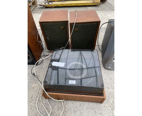 A GARRARD RECORD PLAYER WITH A PAIR OF WHARFEDALE SPEAKERS 