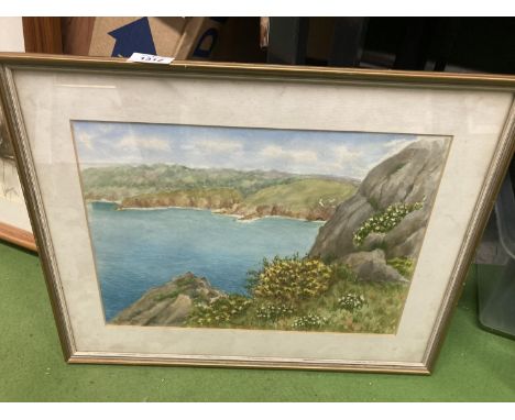 A VINTAGE SEASCAPE WATERCOLOUR, SIGNED ALLAN HODGMAN, 49CM X 39CM 