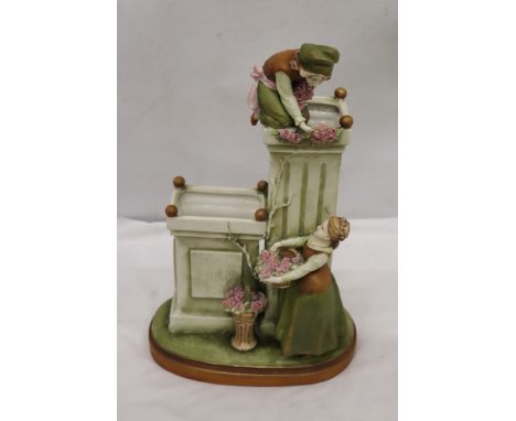 AN ART NOUVEAU (ANFOCA) CERAMIC DOUBLE VASE, HEIGHT 43CM, WIDTH 28CM 