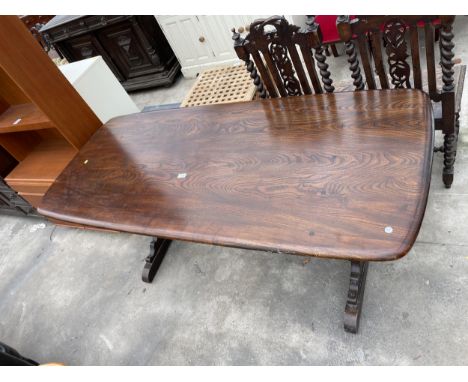 AN ERCOL ELM BLUE LABEL REFECTORY TABLE 71" X 32" 