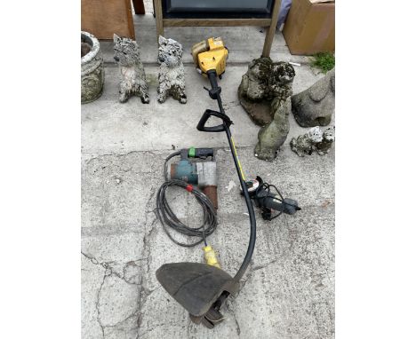 A MCCULLOCH PETROL GRASS STRIMMER, A MAKITA 110V DRILL AND AN ANGLE GRINDER 