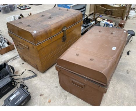 TWO VINTAGE METAL TRAVEL TRUNKS 