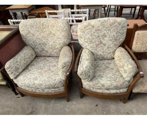 A PAIR OF ERCOL RENAISSANCE ELM EASY CHAIRS 