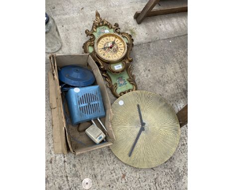 AN ASSORTMENT OF VINTAGE AND RETRO ITEMS GTO INCLUDE TWO CLOCKS ETC 