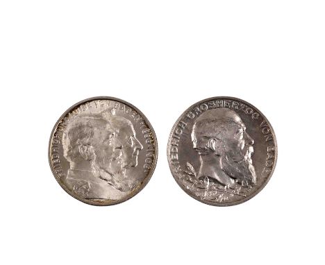 Deutsches Kaiserreich  / Baden - 2 x 2 Mark: Friedrich und Luise 1906 (vz./f. st.), Grossherzog Friedrich 1902 (vz./f. st.).|