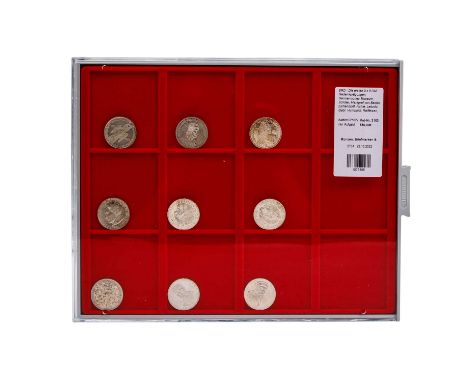 BRD - Die ersten 9 x 5 DM Gedenkprägungen, Germanisches Museum, Schiller, Markgraf von Baden, Eichendorff, Fichte, Leibnitz, 