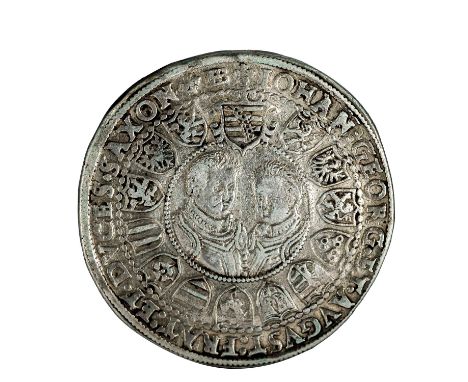 Kurfürstentum Sachsen - Taler 1604, Christian II., Johann Georg I. und August, Av: Geharnischtes Hüftbild mit Kurschwert, dav
