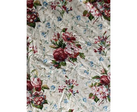 Three pairs of floral patterned curtains and a pelmetComprising: a pair of large primrose & rose chintz design lined curtains