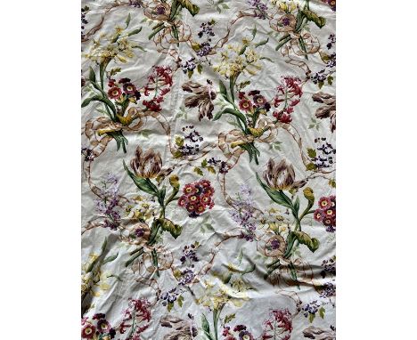 Three pairs of primrose design floral chintz curtains and two pelmetsComprising two large pairs and two pelmets, 255cm drop, 