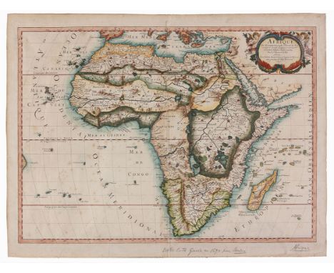 Sanson le fils AFRIQUE Paris: Pierre Mariette, (1669) 1690 Copperplate engraving, hand coloured, centerfold, paper watermarks