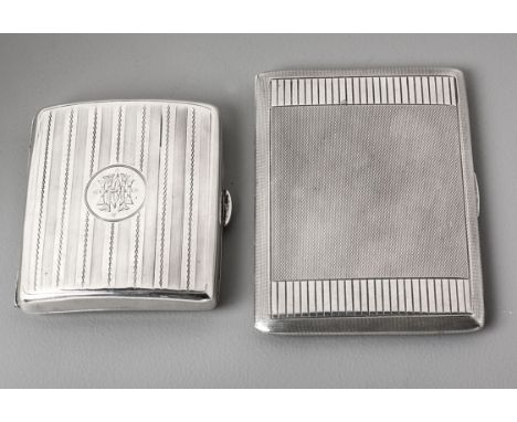 The hinged engine-turned cover engraved with the initials HH, 9cm long, 99g; And A George VI Silver Cigarette Case, HK, Birmi