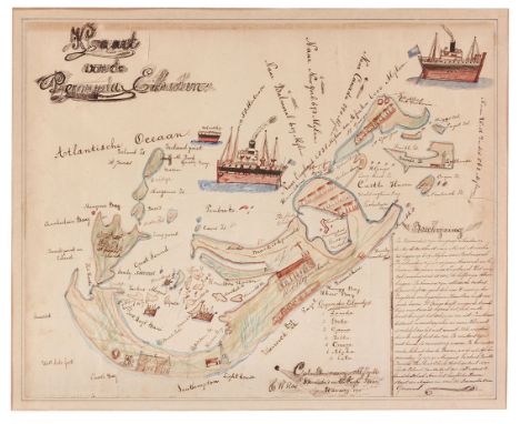 H W Ras Manuscript map in ink and watercolour, laid paper with Turkey Mill Kent and Britinannia watermark, tanning along top 