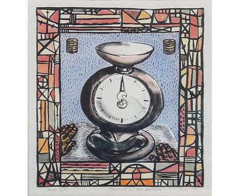 Deborah Margaret Bell (South African 1957-) FOUND IN THE BALANCE (BLUE) signed, dated 91, editioned FNB 4/5 and titled in pen