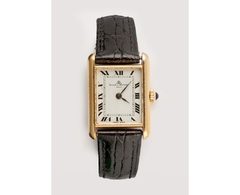 Reference number 38307, manual, the rectangular white dial with black Roman numerals, inner calibrated ring, on a later black