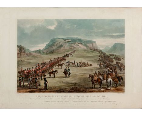 Five coloured aquatints including: The Capture of Fort Armstrong, Feb 22nd 1851; The Battle of the Gwanga, Cape of Good Hope,