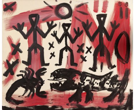 A.R. Penck (German 1939-2017) DREI VON VIELEN signed acrylic over silkscreen on canvas 130 by 160cmProvenance: Galerie Frank 