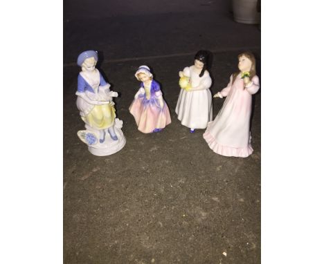 Three Royal Doulton figurines, Dinky Do, Mandy and Flowers for Mother, and a Crown pottery figurine 