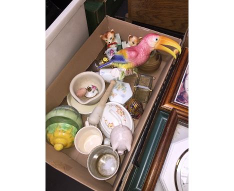 A mixed box of pottery inc a ceramic toucan, Carltonware, etc. 