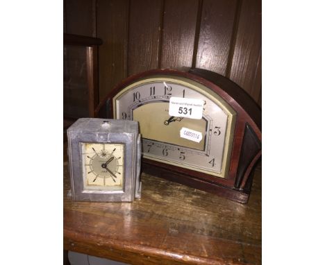 Art Deco English mahogany &amp; ebony mantle clock + French metal JAZ clock 