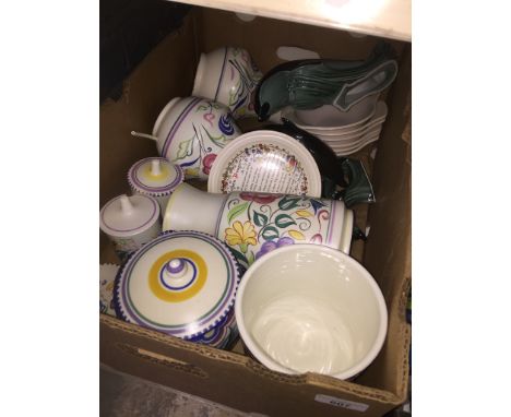 Quantity of Poole pottery including biscuit barrelCondition:--Good, general wear through age and use.-No signs of damage or r