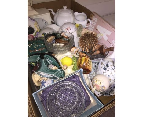 A box of china and glass including Poole 