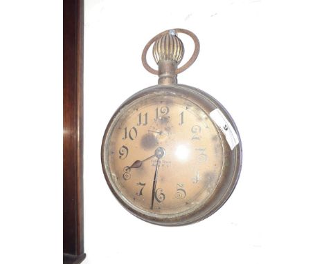 A goliath pocket watch style clock, signed Ludwig Simon Berlin, diam. 14cm. Condition - not currently working, rust and wear 