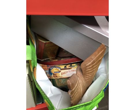 A bag of misc. including vintage tins, scent bottles, animal ornamets, pots etc. 