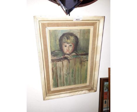 A. Russell, portrait of a boy, oil on board, signed and dated 1967, 29cm x 19cm, framed. 